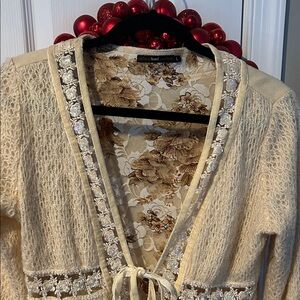 Elegant Cream Cardigan with Floral Accents